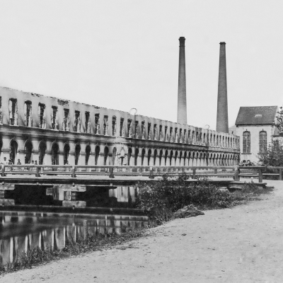 Brandruine der Spinnerei 1898